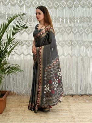 Zari Jacquard Work Grey Cotton Saree For Party Wear