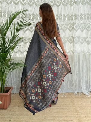 Zari Jacquard Work Grey Cotton Saree For Party Wear