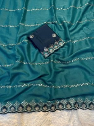 Zari Multi Work Firozi  Colour  Saree