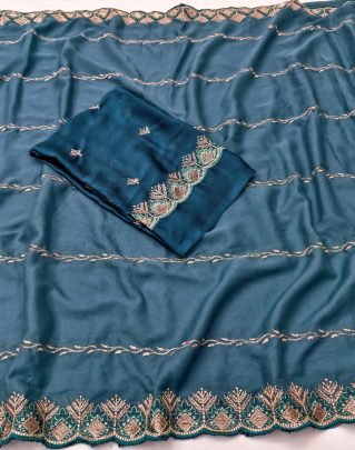 Zari Multi Work Firozi  Colour  Saree