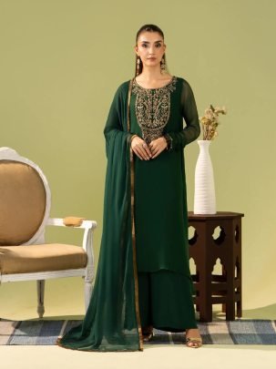 Zarina Green Luxe Party Wear Kurti Palazzo Set