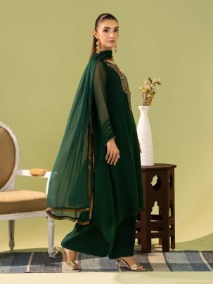 Zarina Green Luxe Party Wear Kurti Palazzo Set