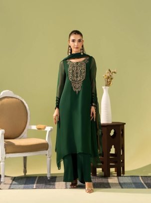 Zarina Green Luxe Party Wear Kurti Palazzo Set