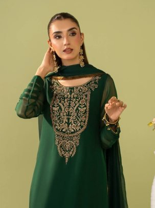 Zarina Green Luxe Party Wear Kurti Palazzo Set