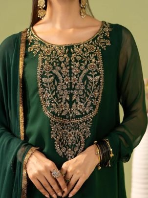 Zarina Green Luxe Party Wear Kurti Palazzo Set