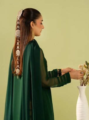 Zarina Green Luxe Party Wear Kurti Palazzo Set