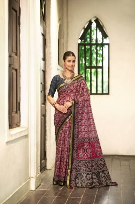 ZariVeil     Pure Maul Red   Black Cotton Sarees