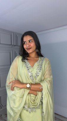 Zariya Classic Silk Ensemble light green  dress