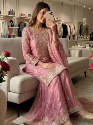 Zmy Silk Pink Colour Moti Work Sharara Suit