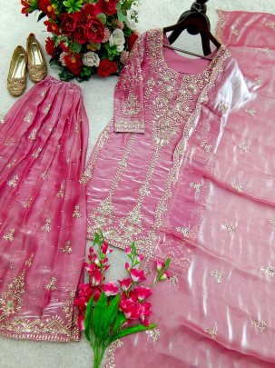 Zmy Silk Pink Colour Moti Work Sharara Suit