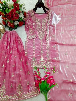 Zmy Silk Pink Colour Moti Work Sharara Suit